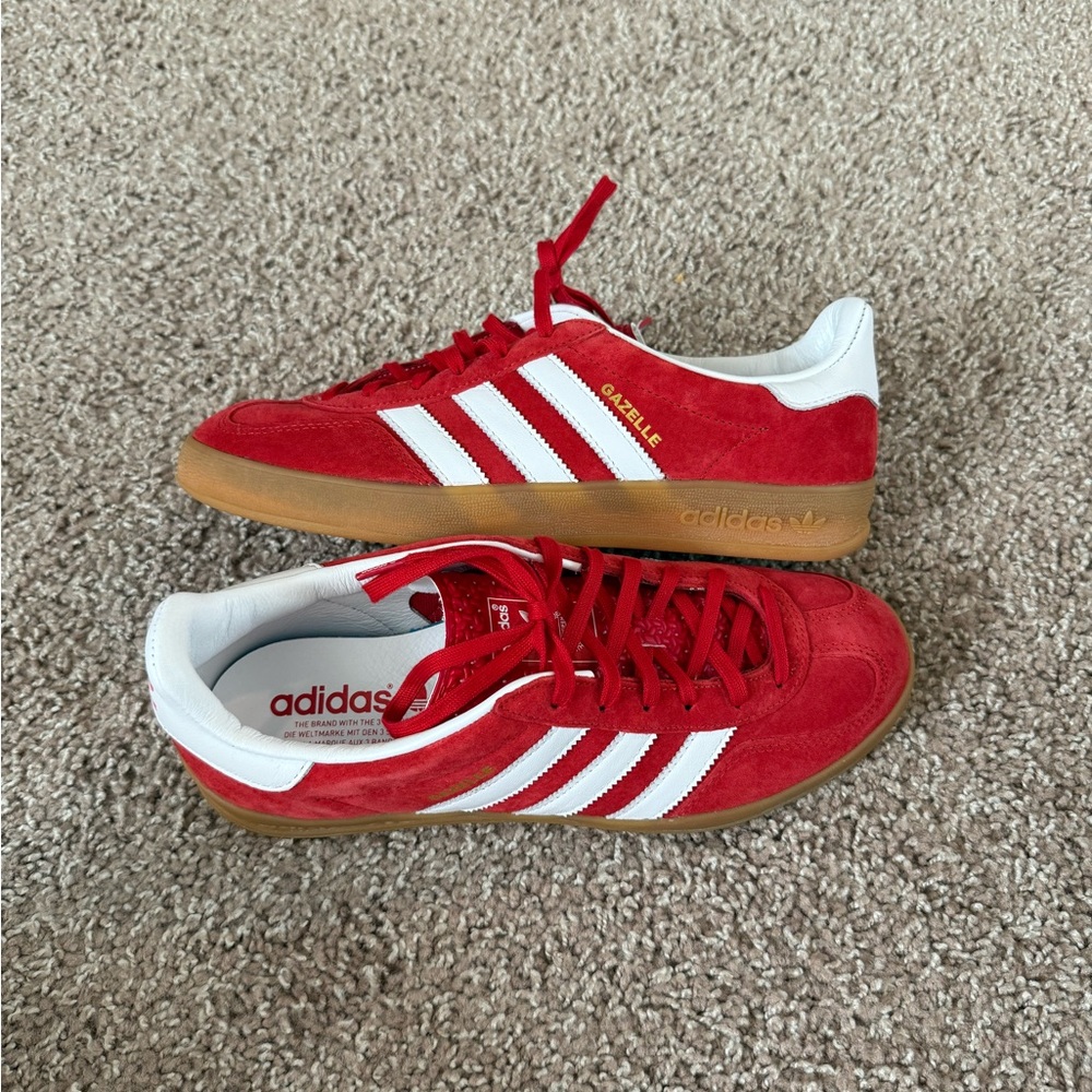 adidas Red and White Gazelle Sneakers
